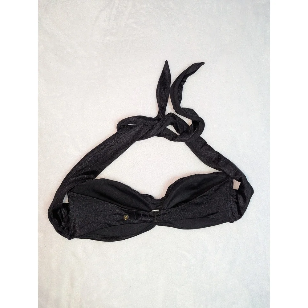 Victoria's Secret‎ Black Shimmer Halter Bandeau Bikini Top Size M Ruched VS Logo